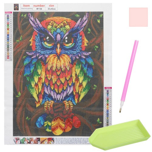 Diamond painting  30x40 cm kleurrijke uil - Hobby pakket