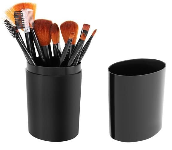 MAKE-UPBORSTELSET IN EEN KOFFER - 12 STUKS - Zwart