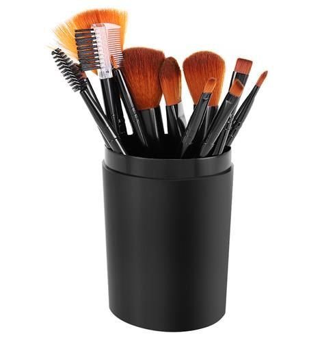 MAKE-UPBORSTELSET IN EEN KOFFER - 12 STUKS - Zwart