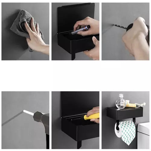 Toiletrolhouder met Plank - Zwart