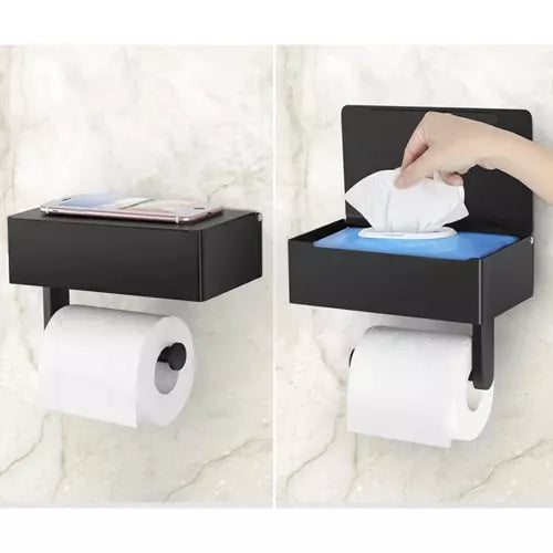 Toiletrolhouder met Plank - Zwart