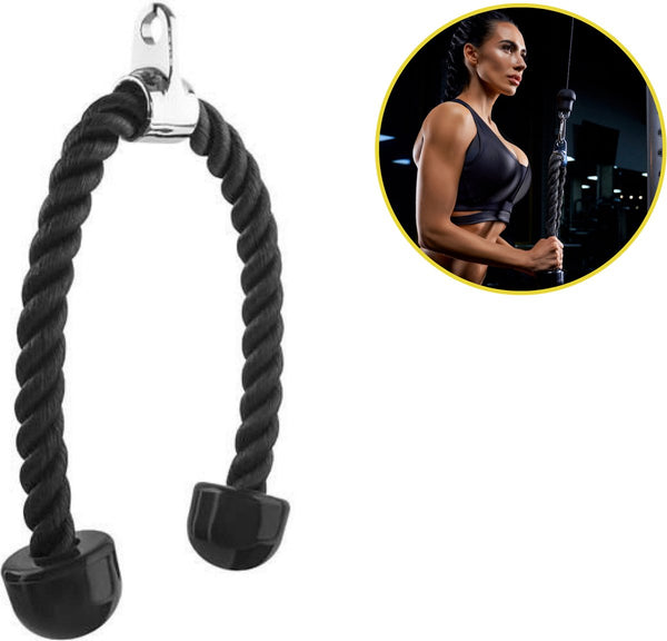 Tricep Rope - Trekkoord voor Krachtstation - Zwart - Nylon 70 CM