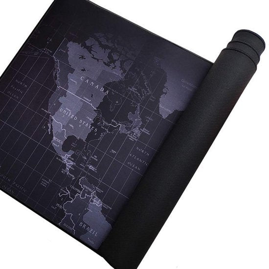 Muismat Wereldkaart zwart | 90 x 30