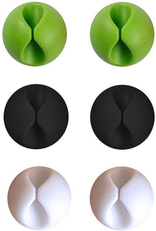 Kabelhouders set 6 stuks - Zwart, groen, wit