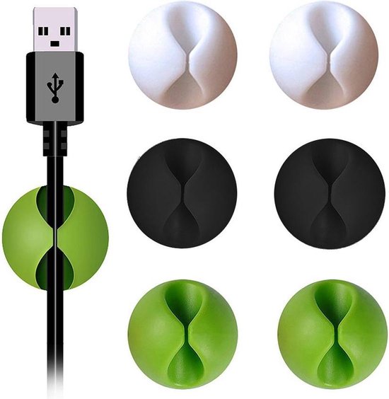Kabelhouders set 6 stuks - Zwart, groen, wit