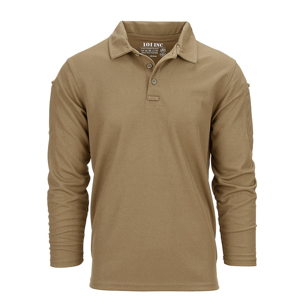 101INC Tactical Polo Quick Dry Lange Mouw - Coyote