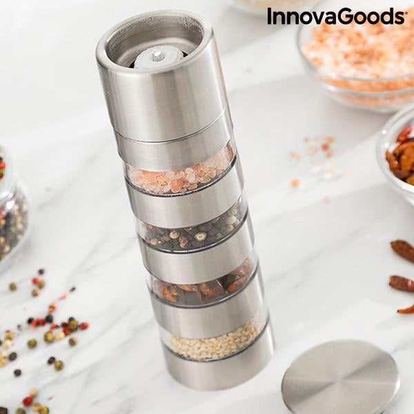 InnovaGoods - 4-in-1 kruidenmolen Millmix - Specerijenmolen - Spice Grinder - Kruidencarousel - Kruidenmaler - 4 Compartimenten