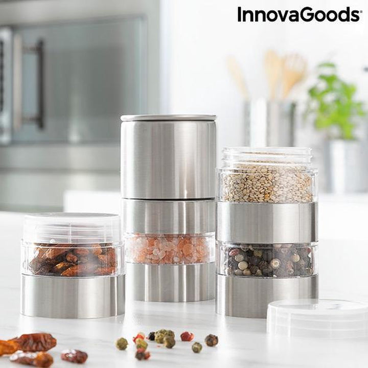 InnovaGoods - 4-in-1 kruidenmolen Millmix - Specerijenmolen - Spice Grinder - Kruidencarousel - Kruidenmaler - 4 Compartimenten