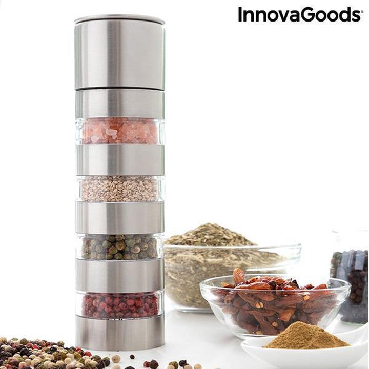 InnovaGoods - 4-in-1 kruidenmolen Millmix - Specerijenmolen - Spice Grinder - Kruidencarousel - Kruidenmaler - 4 Compartimenten