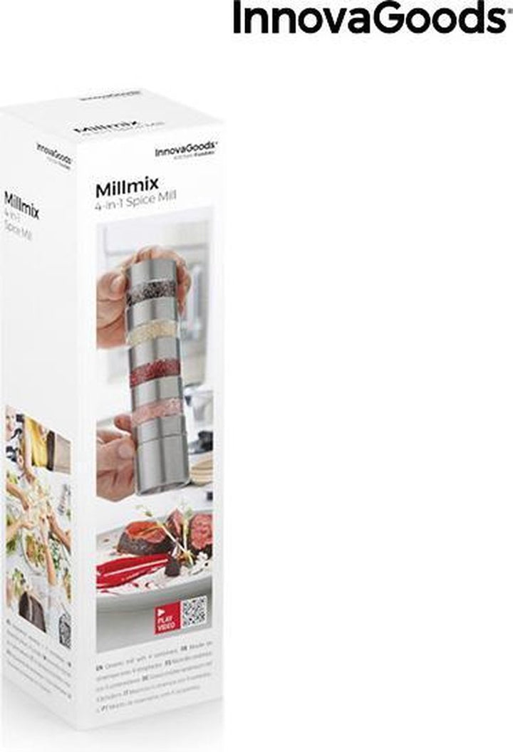 InnovaGoods - 4-in-1 kruidenmolen Millmix - Specerijenmolen - Spice Grinder - Kruidencarousel - Kruidenmaler - 4 Compartimenten