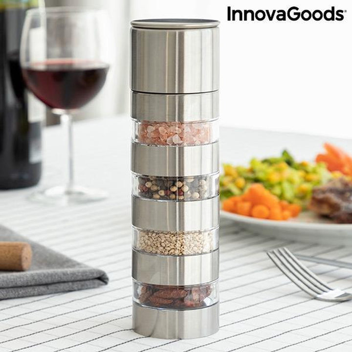 InnovaGoods - 4-in-1 kruidenmolen Millmix - Specerijenmolen - Spice Grinder - Kruidencarousel - Kruidenmaler - 4 Compartimenten