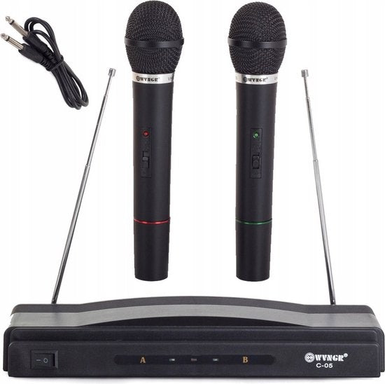 Karaoke set 2 draadloze microfoons en receiver Zwart