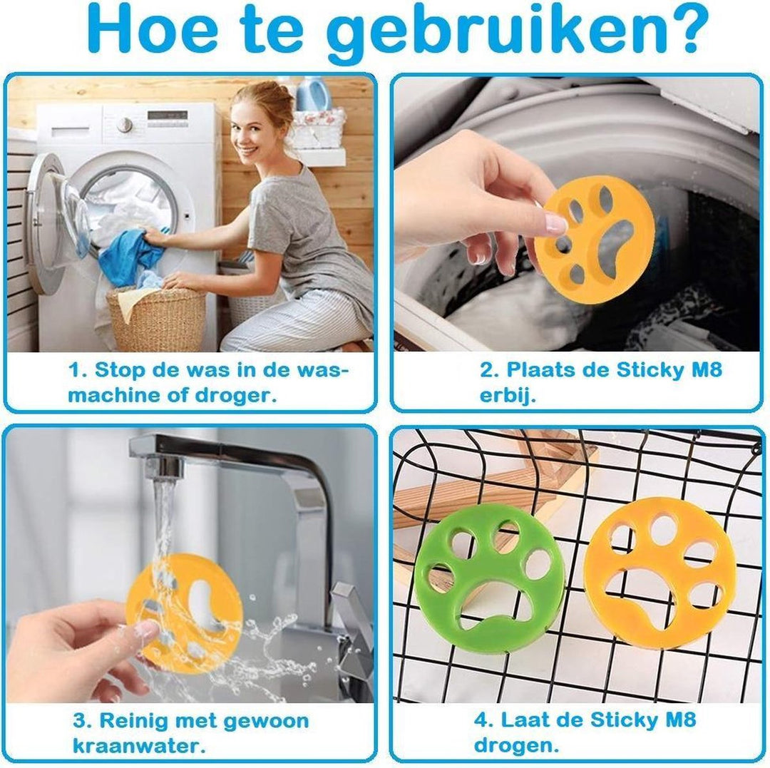 Sticky M8 | Haarverwijderaar voor huisdieren | Haarvanger voor wasmachine en droger | Haarverwijderaar voor honden en katten | Reinigingsbal huisdierharen en pluizen | Ontharing voor hondenhaar kattenhaar en andere huisdieren | 2 Stuks