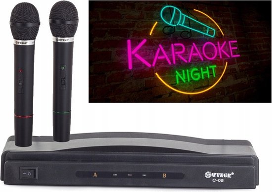 Karaoke set 2 draadloze microfoons en receiver Zwart
