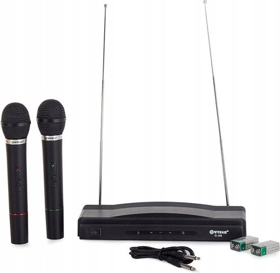 Karaoke set 2 draadloze microfoons en receiver Zwart