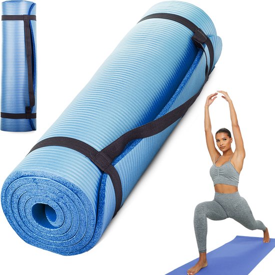 Fitnessmat - yogamat - 180 x60 cm - 1 cm dik - Blauw