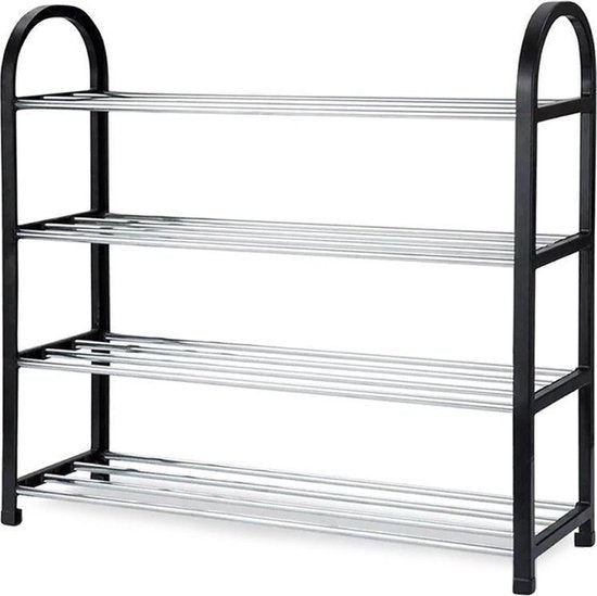 Schoenenrek Metaal 4 laags - 9 x 58 cm  - Zwart