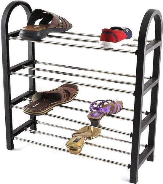 Schoenenrek Metaal 4 laags - 9 x 58 cm  - Zwart