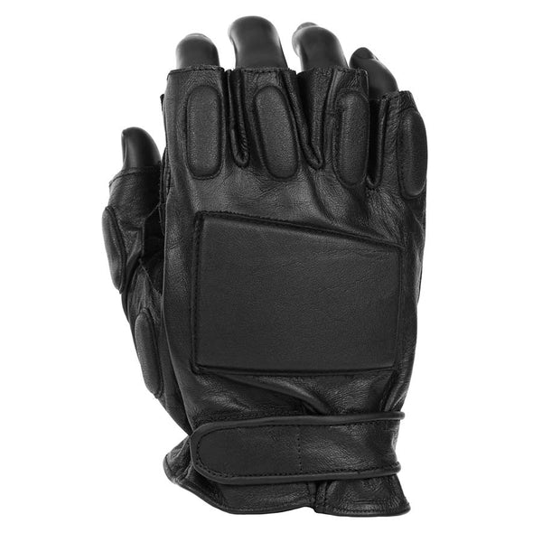 Fostex Politie Handschoen Leder Met Halve Vingers - Mof - Zwart