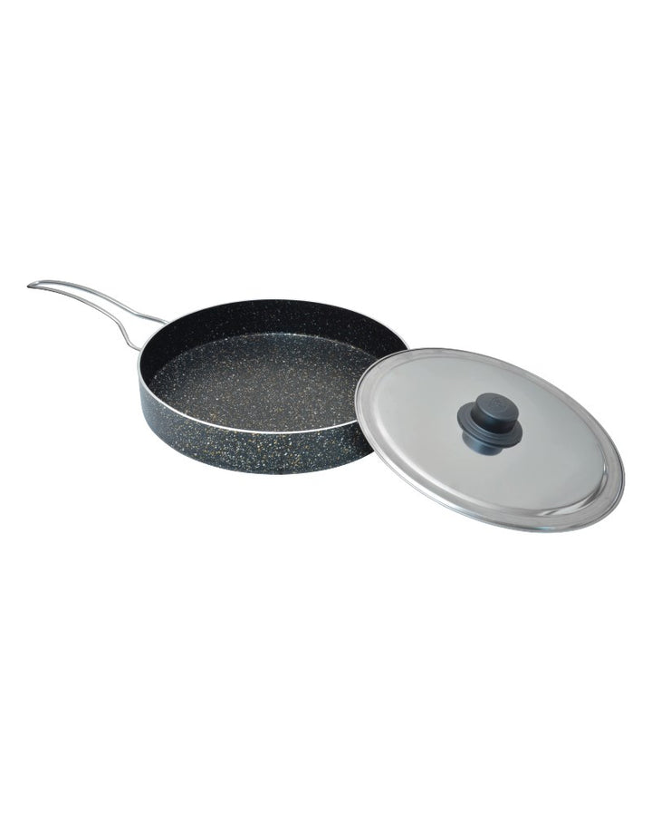 Granieten vis pan / koekenpan met deksel (28 cm)