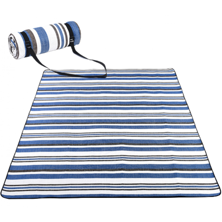 Strand/Picknickmat Rond - Blauw Zwart Wit Gestreept