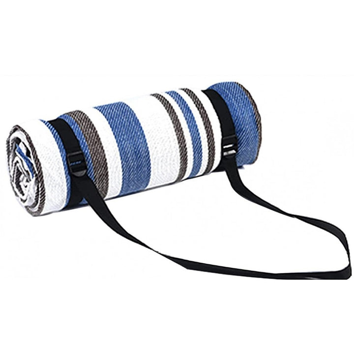 Strand/Picknickmat Rond - Blauw Zwart Wit Gestreept