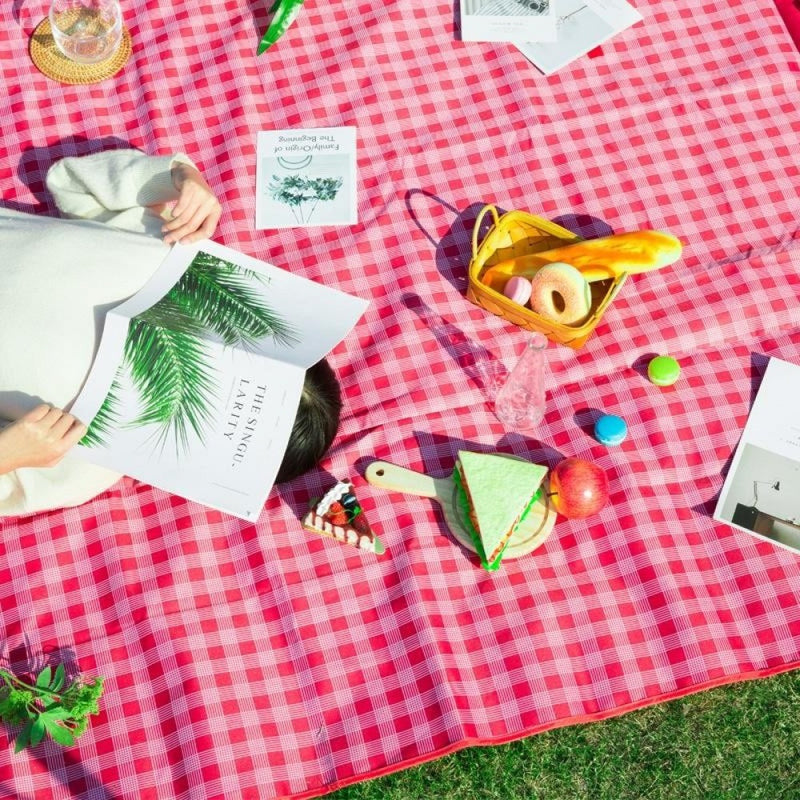 Strand/Picknickmat Rond - Rood Wit Ruiten