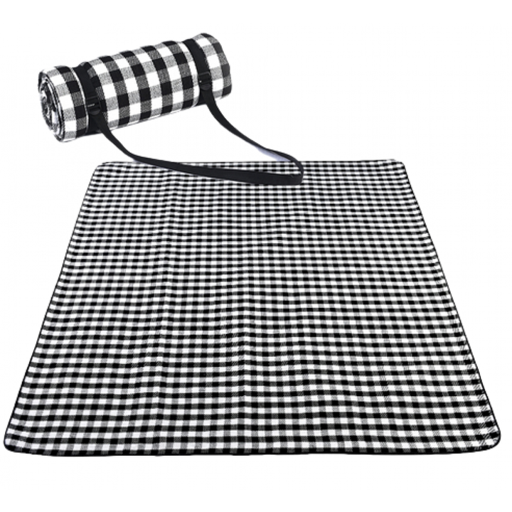 Strand/Picknickmat Rond - Zwart Wit Klein Geruit
