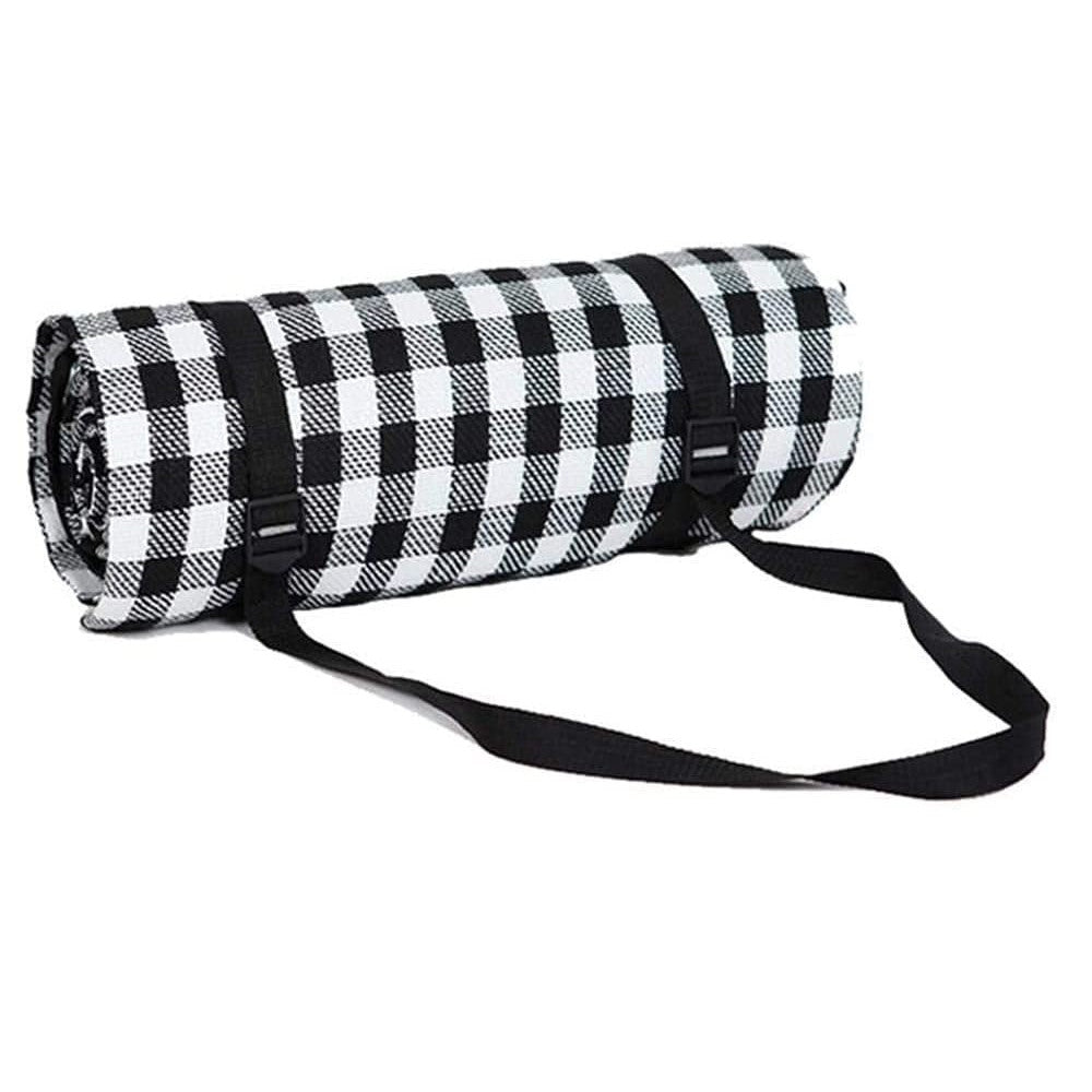 Strand/Picknickmat Rond - Zwart Wit Klein Geruit
